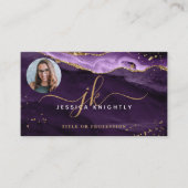 紫色の瑪瑙金ゴールドグリッタースクリプトモノグラム写真 名刺 (正面)