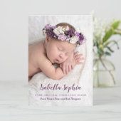 紫色の甘いベビー写真の誕生のお知らせ (スタンド正面)