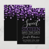 紫色の甘い16スパークリーのストリングライト日付 セーブザデート (正面/裏面)