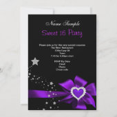 紫色の甘い16誕生日パーティーハートフォトスター 招待状 (裏面)