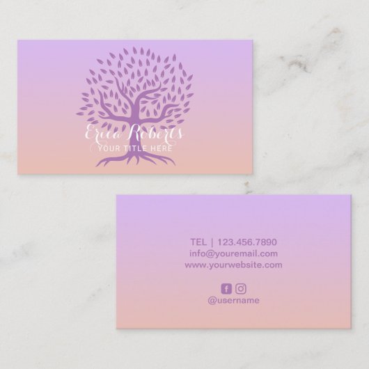 紫色の生命木のマッサージのセラピーのサロン及びスパ 名刺 (正面/裏面)