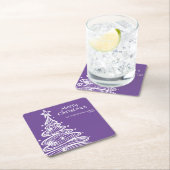 紫色の白いクリスマスツリーパーティー スクエアペーパーコースター (インサイチュ)