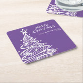 紫色の白いクリスマスツリーパーティー スクエアペーパーコースター (アングル)