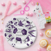 紫色の白いサッカーボールが星の誕生日 ペーパープレート (パーティー)