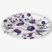 紫色の白いサッカーボールが星の誕生日 ペーパープレート (アングル)