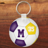 紫色の白いサッカーボールゴールの女の子のチームスピリット キーホルダー (裏面)