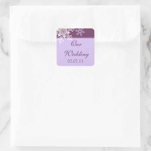 紫色の白いスノーフレーク冬のウエディングシール スクエアシール (バッグ)