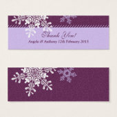 紫色の白いスノーフレーク冬の結婚式メッセージカード (正面&裏面)