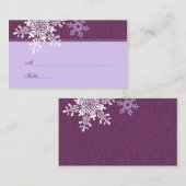 紫色の白いスノーフレーク冬の結婚式座席表 プレイスカード (正面/裏面)