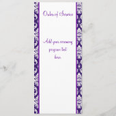 紫色の白いダマスク織の結婚式プログラム プログラム (裏面)
