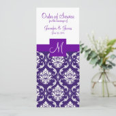 紫色の白いダマスク織の結婚式プログラム プログラム (スタンド正面)