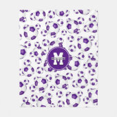 紫色の白いチームカラーのサッカーボール フリースブランケット (正面)