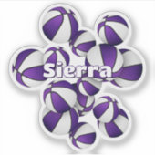 紫色の白いチームカラーのバスケットボールの子供の名前 シール (正面)