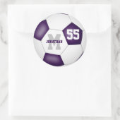 紫色の白いチームカラーサッカーボールパーソナライズされた ラウンドシール (バッグ)