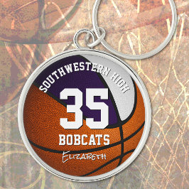 紫色の白いチームカラーズガールズバスバスケットボール キーホルダー