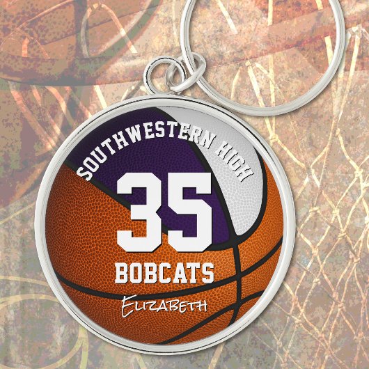 紫色の白いチームカラーズガールズバスバスケットボール キーホルダー