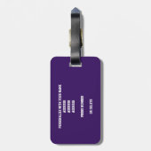 紫色の白いチームカラーバレーボールモノグラムのボール ラゲッジタグ (裏面縦)