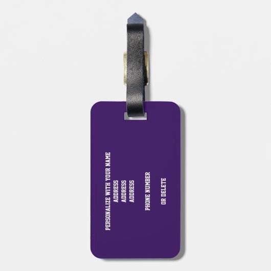 紫色の白いチームカラーバレーボールモノグラムのボール ラゲッジタグ (裏面縦)