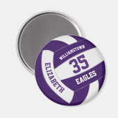 紫色の白いチームカラー女の子の男の子バレーボール マグネット (正面/裏面)