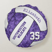 紫色の白いチームスポーツギフト女の子バレーボール ラウンドクッション (裏面)