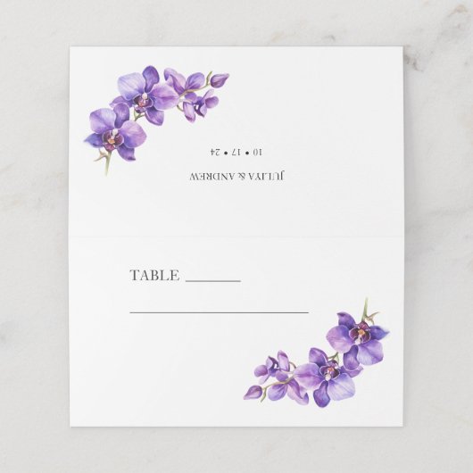 紫色の白いトレンディー結婚の プレイスカード (外部開封)