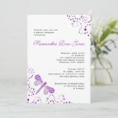 紫色の白いトンボの点描のブライダルシャワー 招待状 (スタンド正面)