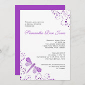 紫色の白いトンボの点描のブライダルシャワー 招待状 (正面/裏面)