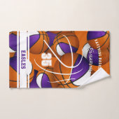 紫色の白いバスケットボールチームカラーアスリート名 ハンドタオル (ハンドタオル)