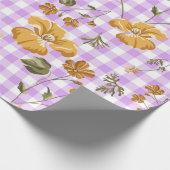 紫色の白いバッファローチェック&黄色の花 ラッピングペーパー (角)