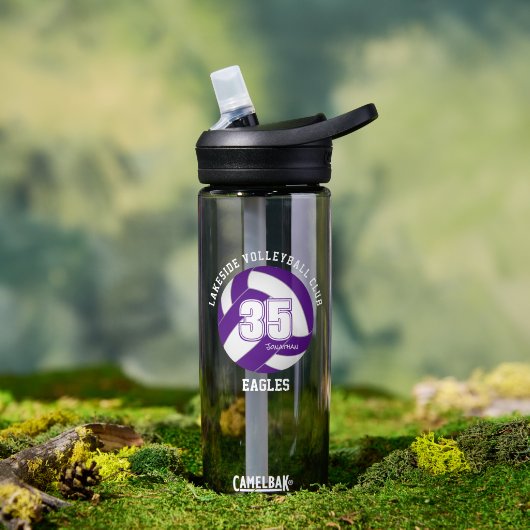 紫色の白いバレーボールのチームカラーの男の子 ウォーターボトル (アウトドア)