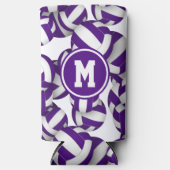 紫色の白いバレーボールのパタモノグラムのーン スリム缶クーラー (正面)