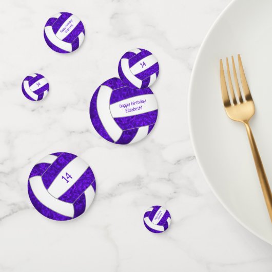 紫色の白いバレーボールの女の子の誕生日パーソナライズされた コンフェッティ (グループ)