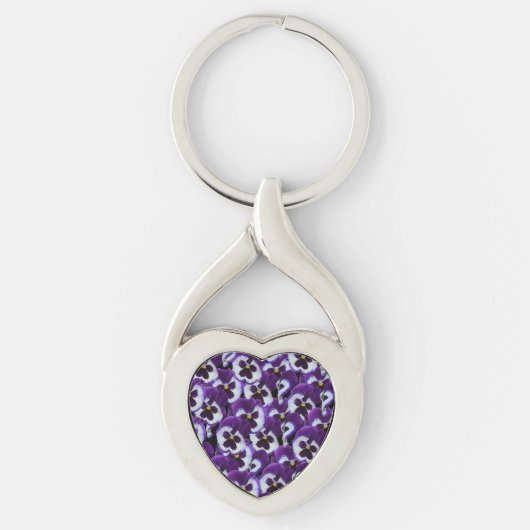 紫色の白いパンジーのクラスタ：調和のとれた恵み キーホルダー (正面)