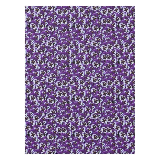 紫色の白いパンジーのクラスタ：調和のとれた恵み テーブルクロス (正面)