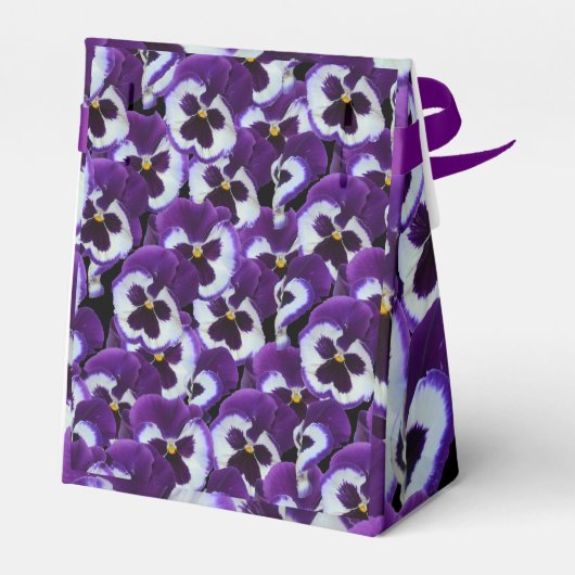 紫色の白いパンジーのクラスタ：調和のとれた恵み フェイバーボックス (裏面サイド)