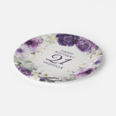 紫色の白いフローラハッピーバースデー名の年齢 ペーパープレート (アングル)