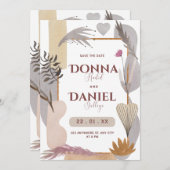 紫色の白いフローラ美学の日付を保存 セーブザデート (正面/裏面)