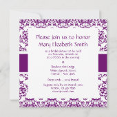 紫色の白いブライダルシャワーは個人化なります 招待状 (裏面)