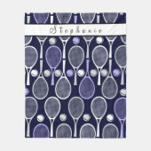 紫色の白いラケットガールテニスかわいいパーソナライズされた フリースブランケット (正面)