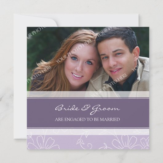 紫色の白い写真の婚約パーティの招待状 招待状 (裏面)