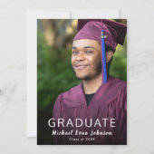 紫色の白い写真卒業クラスのパーティー 招待状 (正面)