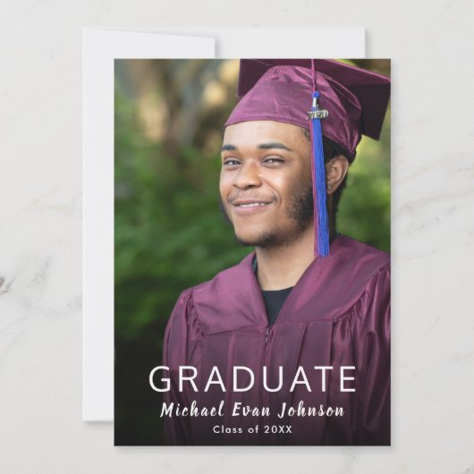 紫色の白い写真卒業クラスのパーティー 招待状 (正面)