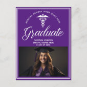 紫色の白い医学校写真卒業 案内ポストカード (正面)