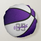 紫色の白い女の子の男の子チームカラーバスケットボールバスケットボール ラウンドクッション (裏面)