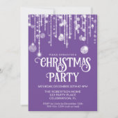 紫色の白い文字列ライトクリスマスパーティー 招待状 (正面)