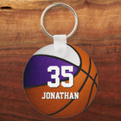 紫色の白い現実的なバスケットボールの少年 キーホルダー (正面)