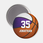 紫色の白い現実的なバスケットボールの少年 マグネット (正面/裏面)