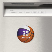 紫色の白い現実的なバスケットボールの少年 マグネット (インサイチュ (食洗機))