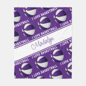 紫色の白い私はバスケットボールの女の子のスポーツの装飾が大好き フリースブランケット (正面)