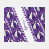 紫色の白い私はバスケットボールの女の子のスポーツの装飾が大好き フリースブランケット (正面(横))